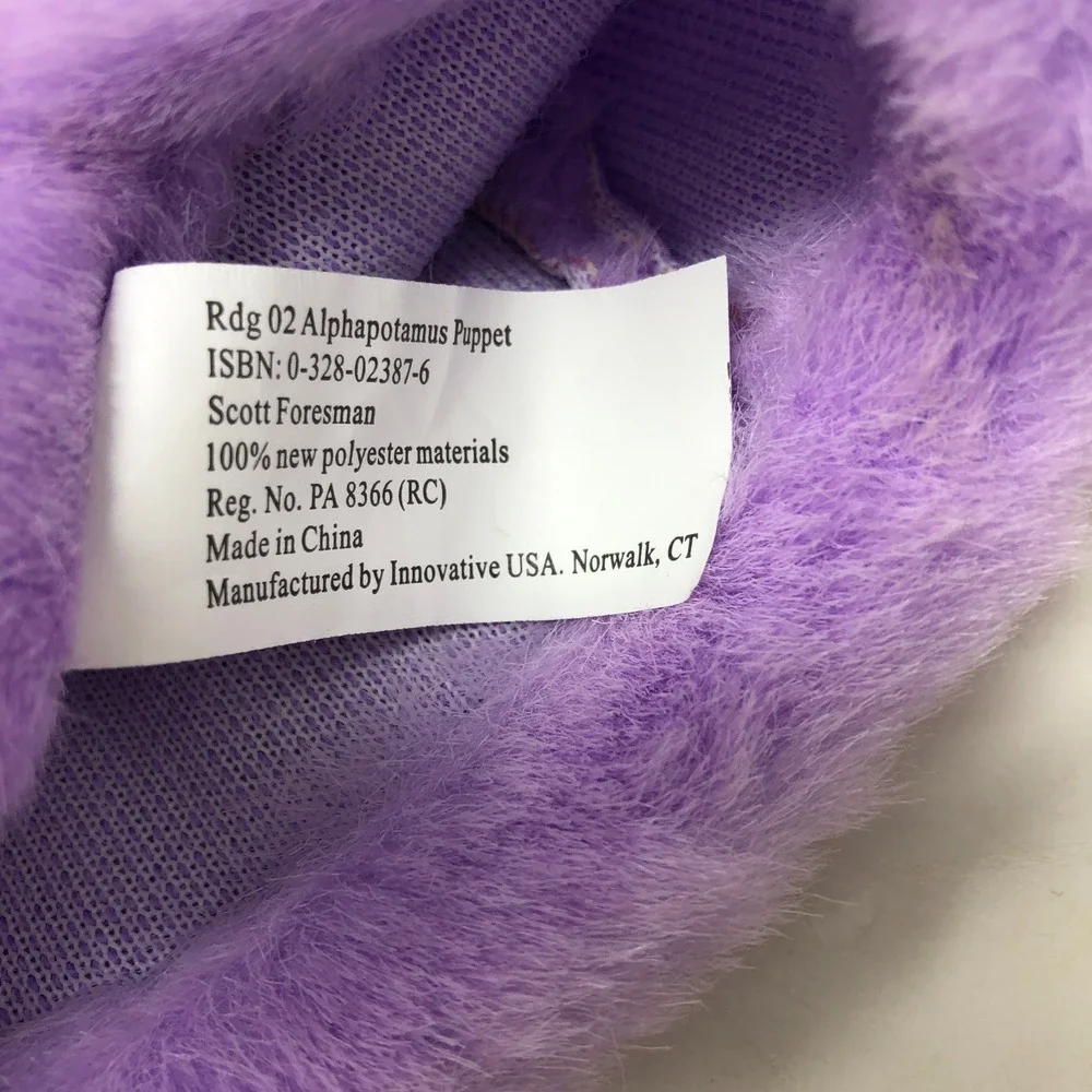 Scott Foresman Alphapotamus Puppet Purple Plush Reading VTG Educational Toy